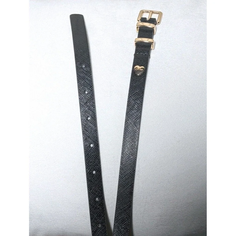 Juicy Couture Belt Heart Slim Black Minimalist Faux Leather Gold Tone M/L
